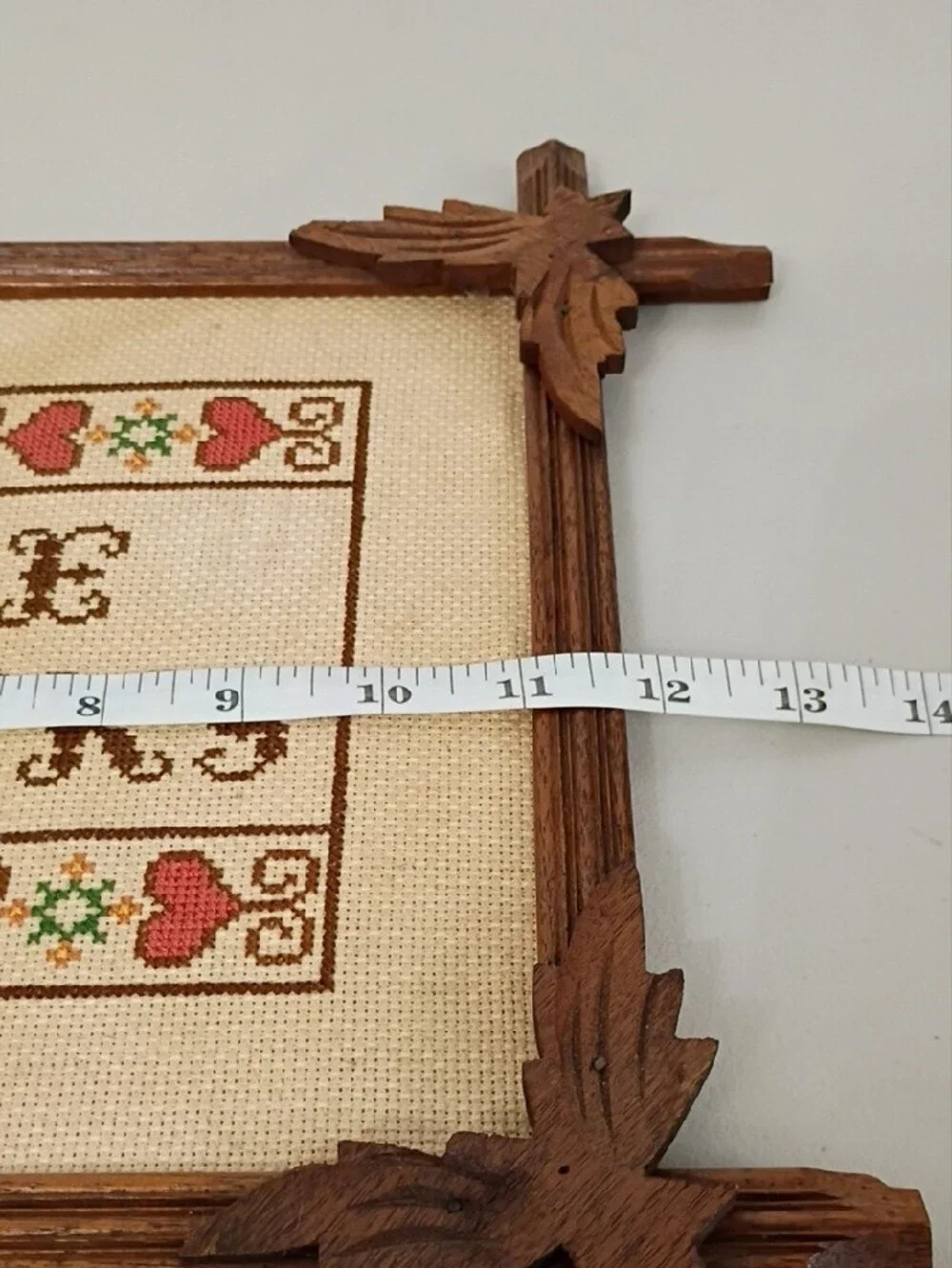Vintage 'Give Thanks' Framed Cross-Stitch in Brown and Cream